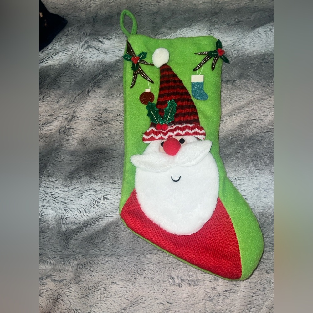 Festive Green and Red Santa Christmas Stocking